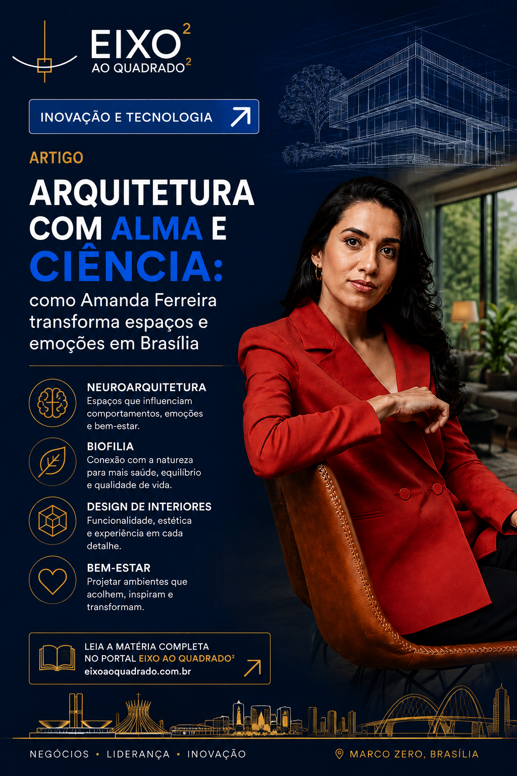 Resumo visual da matéria Arquitetura com Alma e Ciência, com Amanda Ferreira