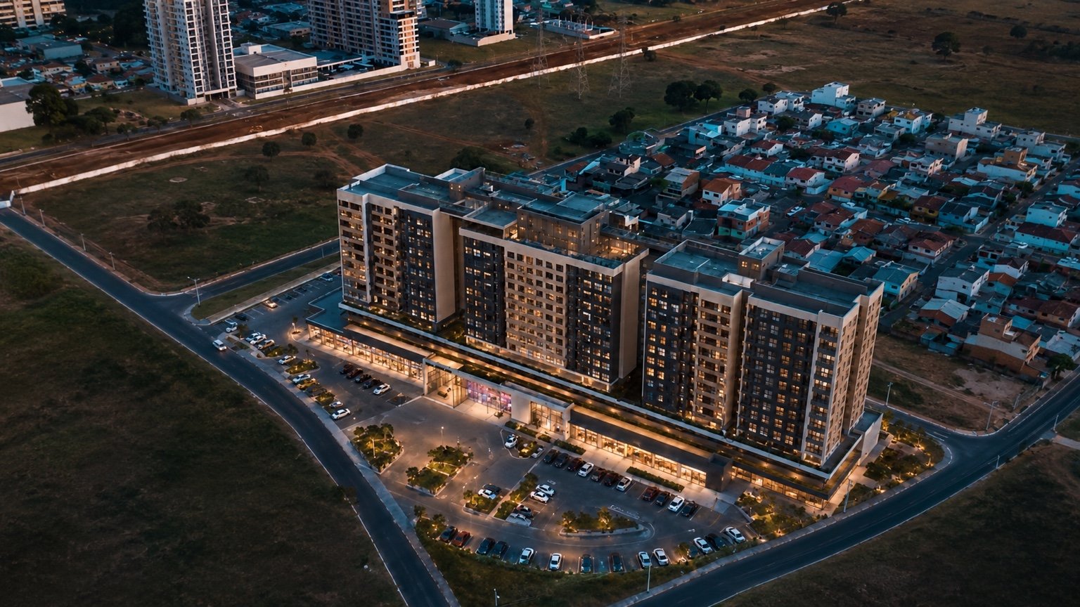 Vista aérea do projeto do novo shopping e complexo residencial em Samambaia.